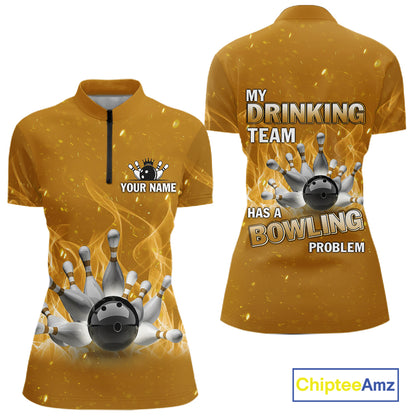Personalized Yellow Flame Funny Bowling shirts for Women My drinking team has a bowling problem NQS11616