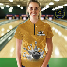 Load image into Gallery viewer, Personalized Yellow Flame Funny Bowling shirts for Women My drinking team has a bowling problem NQS11616