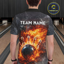 Load image into Gallery viewer, Custom Orange Flame Lightning Thunder Bowling shirts for Men, bowling team jerseys gift for bowlers NQS11618
