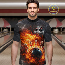 Load image into Gallery viewer, Custom Orange Flame Lightning Thunder Bowling shirts for Men, bowling team jerseys gift for bowlers NQS11618