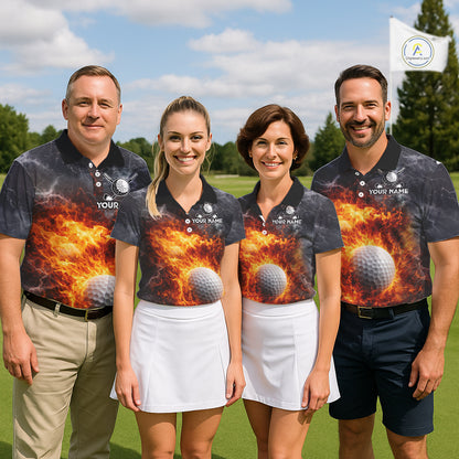 Custom Orange Flame Lightning Thunder Womens Golf Polo Shirt, Golf attire For Ladies Golfing Gifts NQS11619