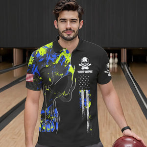 Skull Camouflage American Flag Mens Bowling Shirts Custom Patriotic Bowling Team Jerseys For Men NQS9642