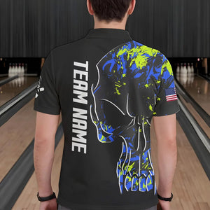 Skull Camouflage American Flag Mens Bowling Shirts Custom Patriotic Bowling Team Jerseys For Men NQS9642