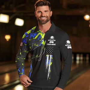 Skull Camouflage American Flag Mens Bowling Shirts Custom Patriotic Bowling Team Jerseys For Men NQS9642