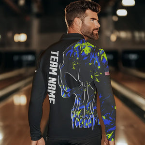 Skull Camouflage American Flag Mens Bowling Shirts Custom Patriotic Bowling Team Jerseys For Men NQS9642