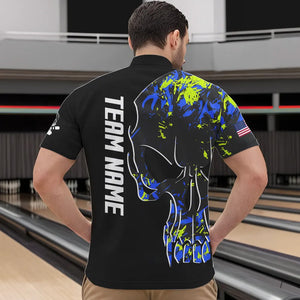 Skull Camouflage American Flag Mens Bowling Shirts Custom Patriotic Bowling Team Jerseys For Men NQS9642