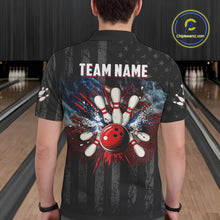 Load image into Gallery viewer, Black Texas flag smoke Men Bowling Polo, Quarter Zip shirt Custom Patriotic Team Bowling Jersey NQS10402