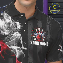 Load image into Gallery viewer, Black Texas flag smoke Men Bowling Polo, Quarter Zip shirt Custom Patriotic Team Bowling Jersey NQS10402