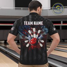 Load image into Gallery viewer, Black Texas flag smoke Men Bowling Polo, Quarter Zip shirt Custom Patriotic Team Bowling Jersey NQS10402