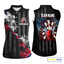 Load image into Gallery viewer, Black Texas flag smoke Bowling Sleeveless Polo Shirt Custom Patriotic Team Bowling Jersey NQS10402
