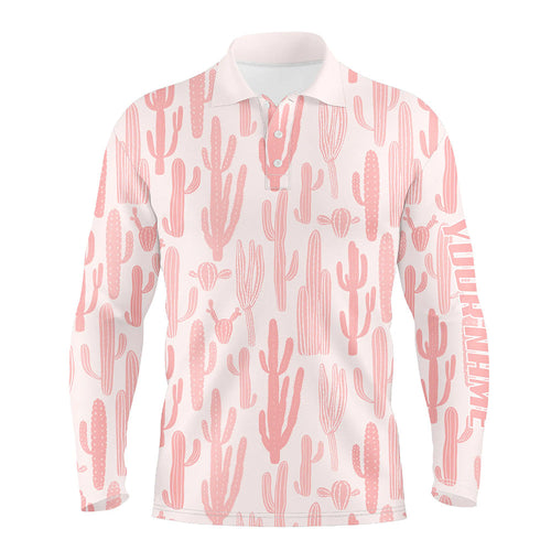 Personalized pink cactus pattern Mens golf polo shirts custom funny cactus golf gifts NQS8434