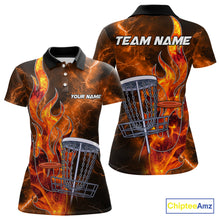 Load image into Gallery viewer, Orange Flame Lightning Thunder Disc golf polo shirts For Women Custom Team disc golf outfits NQS10847