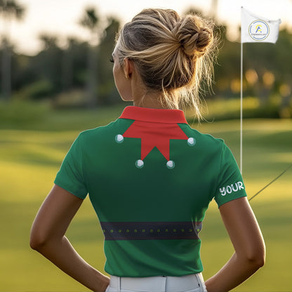 Green and Red Funny Elf Christmas Golf Polo shirts For Women Custom ladies Christmas golf tops NQS11019