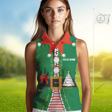 Load image into Gallery viewer, Green and Red Funny Elf Christmas Sleeveless Golf Polo shirt Custom ladies Christmas golf tops NQS11019