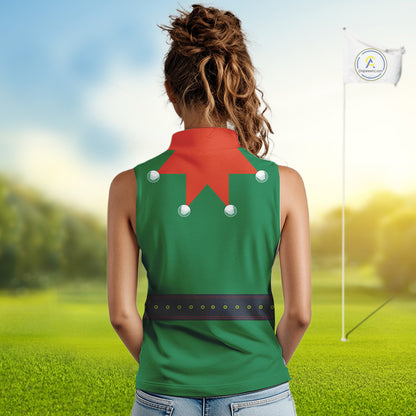 Green and Red Funny Elf Christmas Sleeveless Golf Polo shirt Custom ladies Christmas golf tops NQS11019