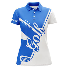 Load image into Gallery viewer, Blue and white golf clubs Womens Golf Polo Shirts custom golf tops for women, lady golf apparel NQS9141