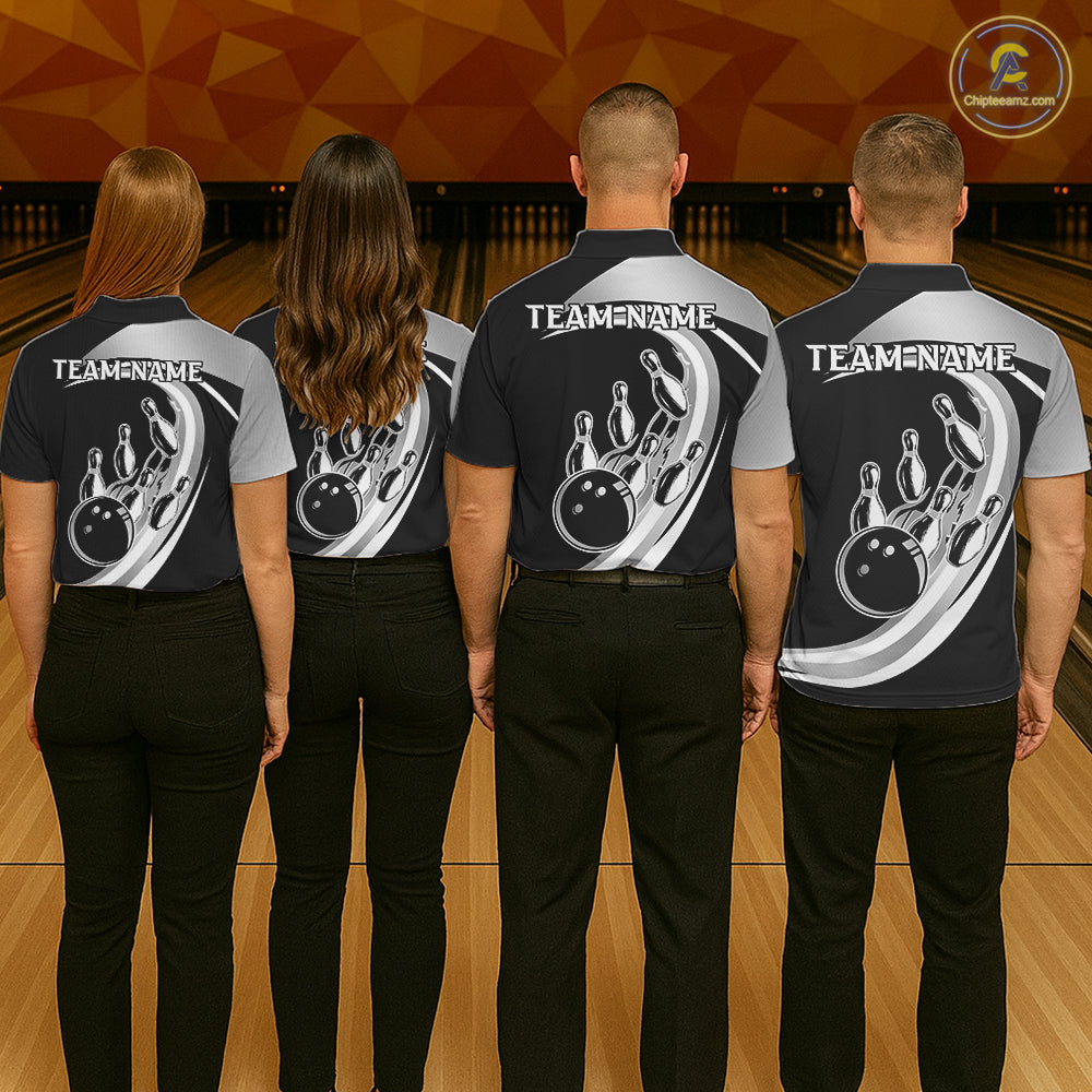 Black and Silver Bowling Shirts For Women Custom Bowling Team League Jerseys, Gift For Bowler NQS11416