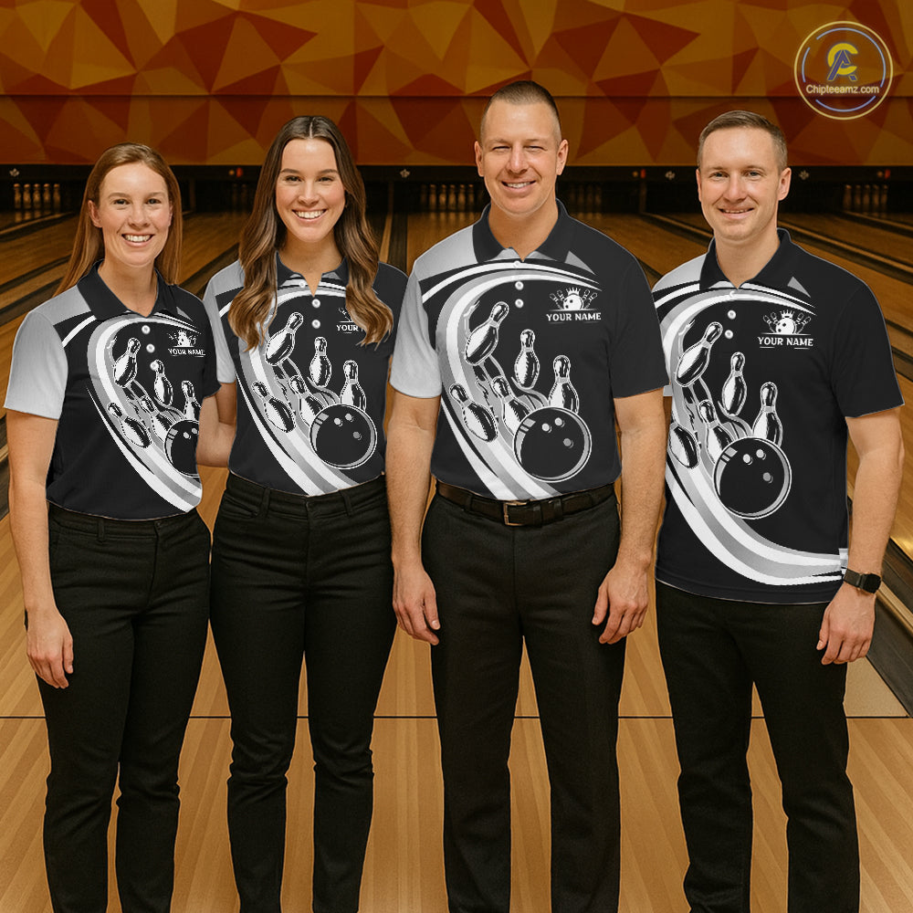 Black and Silver Bowling Shirts For Women Custom Bowling Team League Jerseys, Gift For Bowler NQS11416