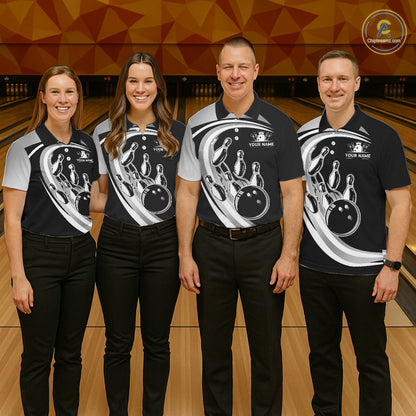 Black and Silver Bowling Shirts For Women Custom Bowling Team League Jerseys, Gift For Bowler NQS11416