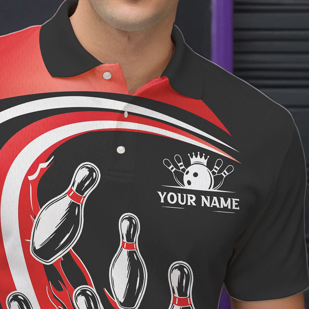 Black and Red Bowling Polo, 1/4 Zip Shirt For Men Custom Bowling Team League Jersey, Gift For Bowler NQS9490