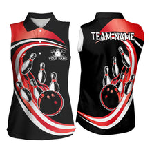 Load image into Gallery viewer, Black and Red Bowling Sleeveless Polo Shirt Custom Bowling Team League Jersey, Gift For Bowlers NQS9490