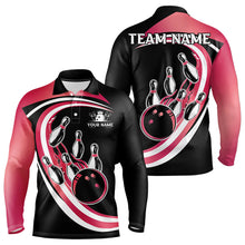 Load image into Gallery viewer, Black and Pink Bowling Polo, 1/4 Zip Shirt For Men Custom Bowling Team League Jersey, Gift For Bowler NQS9491
