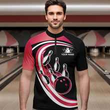 Load image into Gallery viewer, Black and Pink Bowling Polo, 1/4 Zip Shirt For Men Custom Bowling Team League Jersey, Gift For Bowler NQS9491