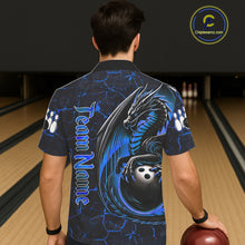 Load image into Gallery viewer, Black And Blue Custom Dragon Bowling Button-up Shirts, Dragon Hawaiian Bowling Team Shirts NQS11620