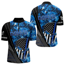 Load image into Gallery viewer, Black and White American Flag Skull Darts Blue Camo Darts Shirts For Men Custom Team Darts Jersey NQS9653