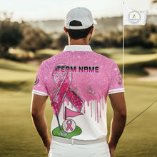 Load image into Gallery viewer, Pink ribbon glitter Golf Polo Shirts For Men Custom team golf jerseys, breast cancer golf shirts NQS9882