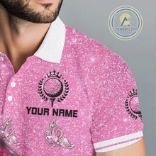 Load image into Gallery viewer, Pink ribbon glitter Golf Polo Shirts For Men Custom team golf jerseys, breast cancer golf shirts NQS9882