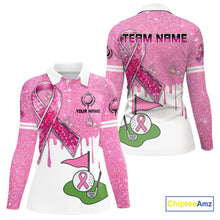 Load image into Gallery viewer, Pink ribbon glitter Golf Polo Shirts For Women Custom team golf jerseys, breast cancer golf shirts NQS9882