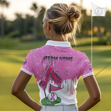 Load image into Gallery viewer, Pink ribbon glitter Golf Polo Shirts For Women Custom team golf jerseys, breast cancer golf shirts NQS9882