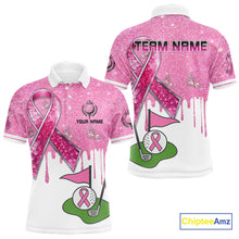 Load image into Gallery viewer, Pink ribbon glitter Golf Polo Shirts For Men Custom team golf jerseys, breast cancer golf shirts NQS9882
