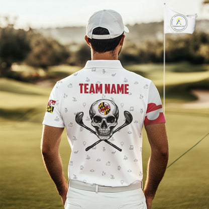 Maryland Flag Golf Clubs Skull Golf Camo Men golf polo shirts Custom Patriotic Golf Team Jerseys NQS9937