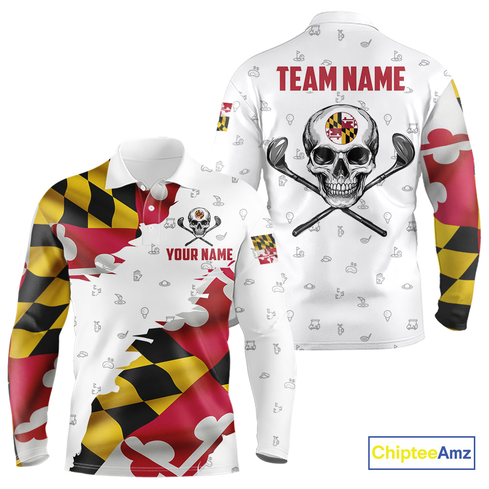 Maryland Flag Golf Clubs Skull Golf Camo Men golf polo shirts Custom Patriotic Golf Team Jerseys NQS9937