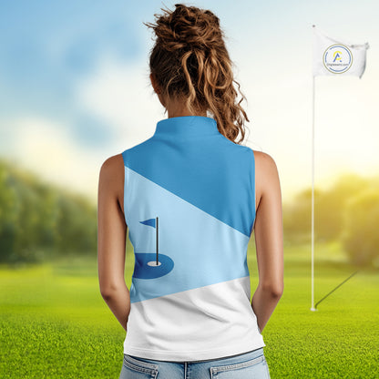 Women Sleeveless golf polo shirts custom blue and white golf apparel for ladies, golfing gifts NQS10409