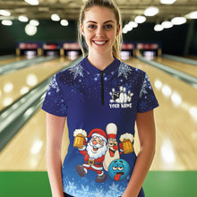 Load image into Gallery viewer, Funny Santa Drink Beer Blue snowflake Bowling Shirts For Women Custom Christmas Bowling Team Jerseys NQS11056