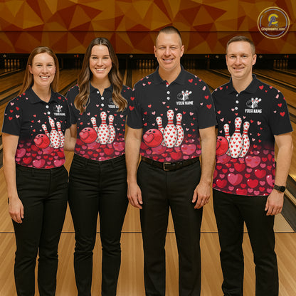 Funny Bowling Heart Pattern Valentine matching bowling shirts for couples Custom Bowling Gifts NQS11228