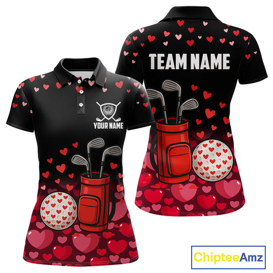 Funny Black and Red Heart Pattern Valentine Golf Shirts For Women Custom Valentine Golf Gifts For her NQS11229
