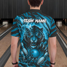 Load image into Gallery viewer, Personalized Tiger Bowling Shirts For Men, Blue Flame Lightning Thunder Tiger Team Bowling Jerseys NQS11232