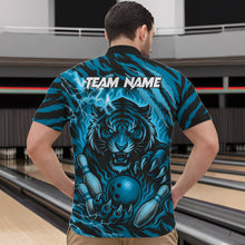 Load image into Gallery viewer, Personalized Tiger Bowling Shirts For Men, Blue Flame Lightning Thunder Tiger Team Bowling Jerseys NQS11232