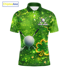 Load image into Gallery viewer, Happy St Patrick's Day Green and Gold Shamrock Mens Golf Polo Shirts Custom Golf Clothes for Men NQS11629
