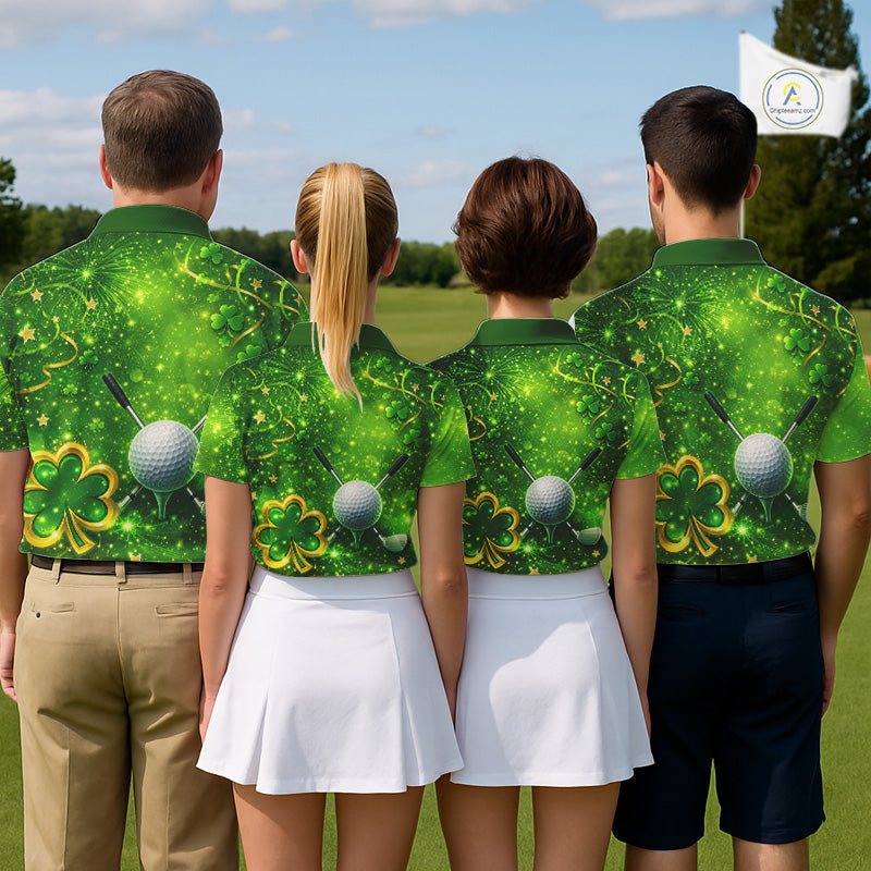 Happy St Patrick's Day Green and Gold Shamrock Mens Golf Polo Shirts Custom Golf Clothes for Men NQS11629