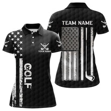 Load image into Gallery viewer, Black and White Retro American Flag Women golf polo shirts custom team patriotic golf gifts golfer NQS9663