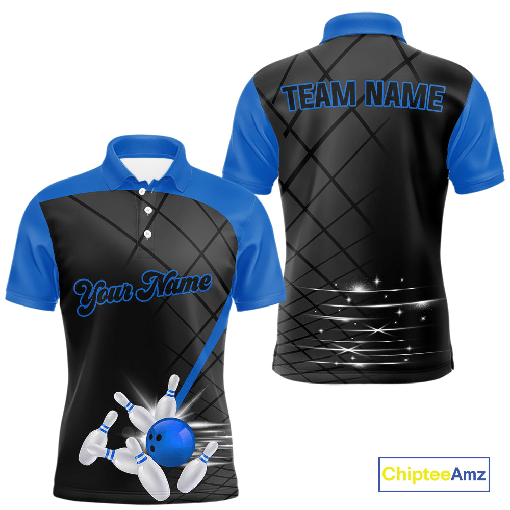 Black and blue bowling league jersey custom Mens Bowling Polo, 1/4 zip Shirt, gifts for men bowler NQS10095