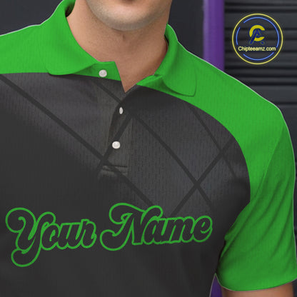 Black and Green bowling league jersey custom Mens Bowling Polo, 1/4 zip Shirt, gifts for men bowler NQS10096