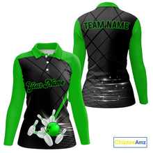 Load image into Gallery viewer, Black &amp; Green bowling league jersey custom Women Bowling Polo, 1/4 zip Shirt, gifts for ladies bowler NQS10096