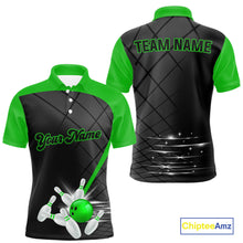 Load image into Gallery viewer, Black and Green bowling league jersey custom Mens Bowling Polo, 1/4 zip Shirt, gifts for men bowler NQS10096