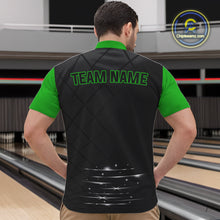 Load image into Gallery viewer, Black and Green bowling league jersey custom Mens Bowling Polo, 1/4 zip Shirt, gifts for men bowler NQS10096